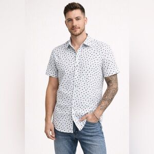 Denim & Flower Ricky Singh Men's White‎ Short Sleeve Button Down Shirt Size L